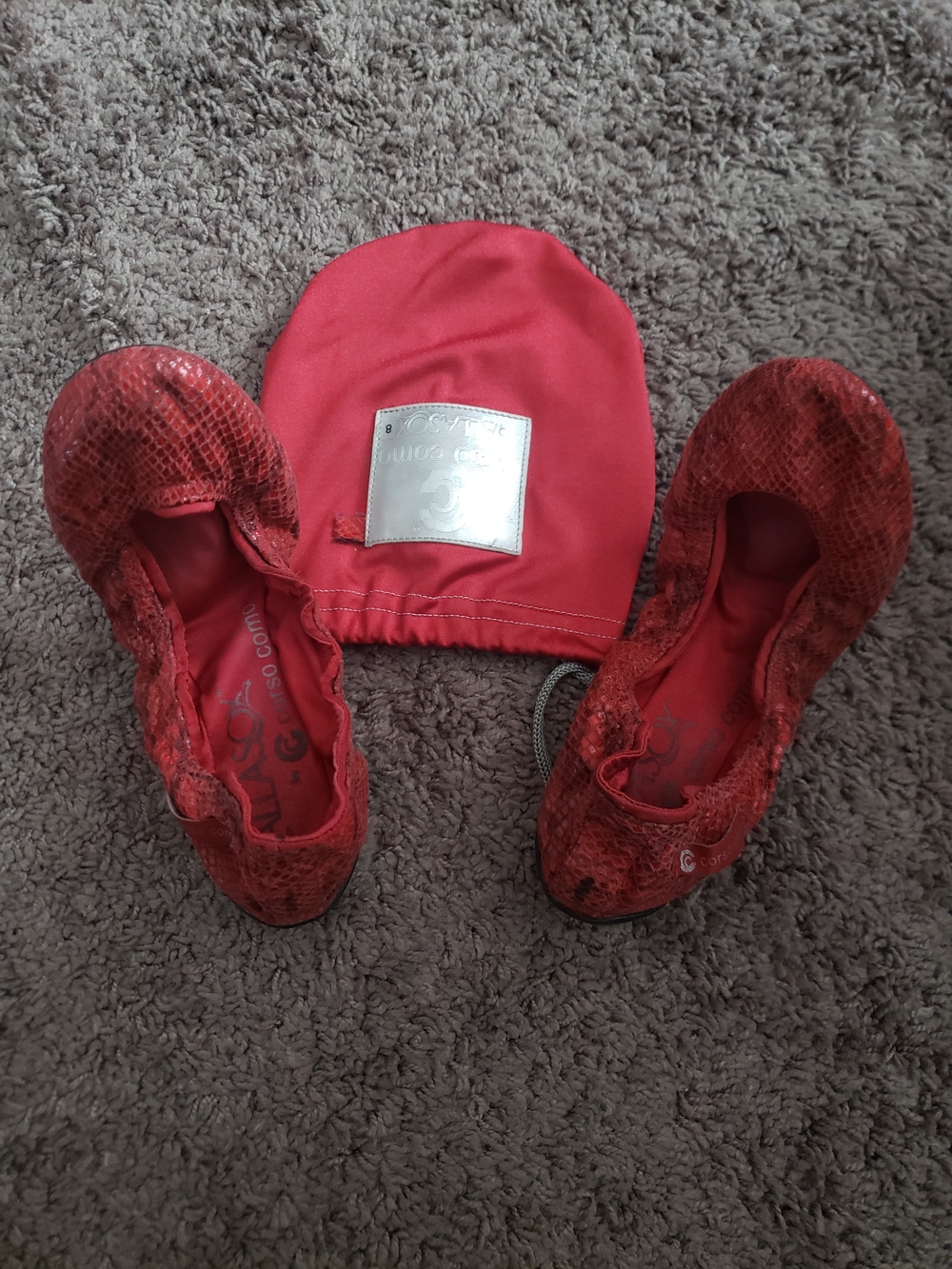 Corso Como Ballasox Foldable Red Ballet Flats with Matching Red Pouch